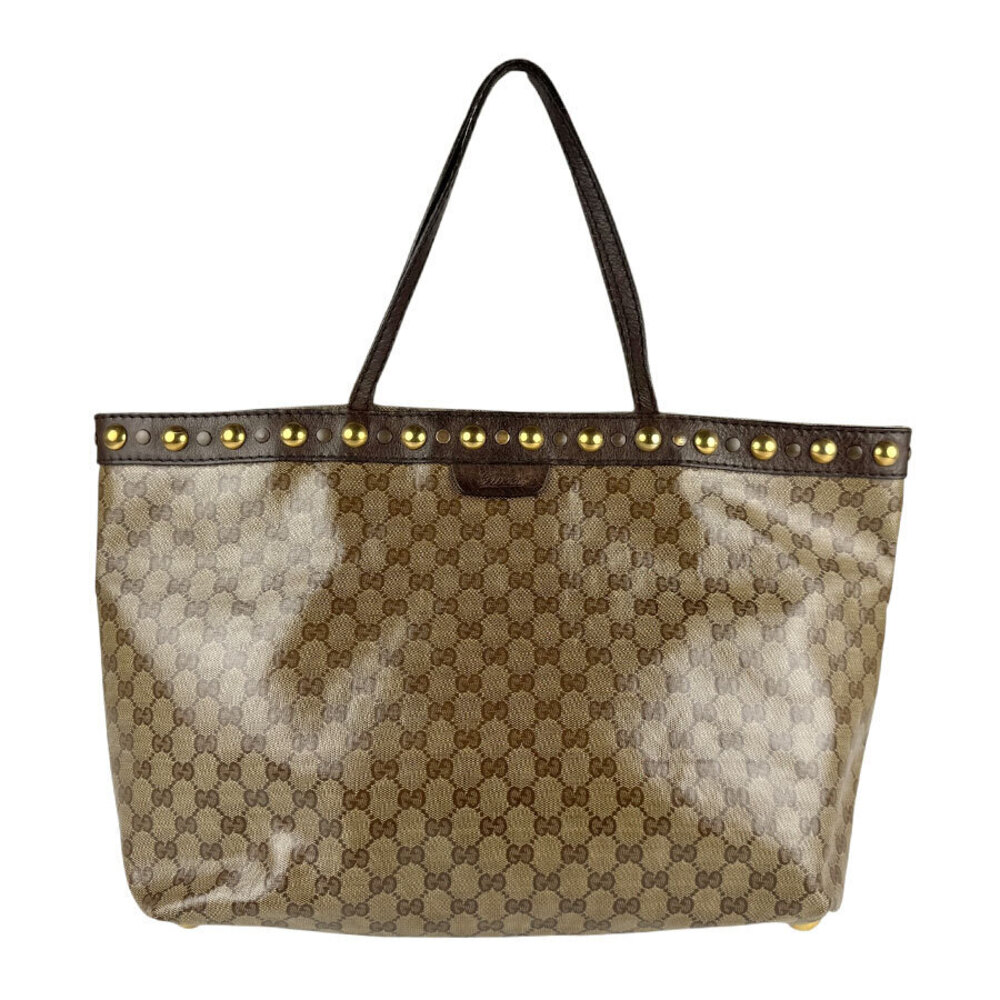 Gucci Top Handle Bag GG Crystal Canvas Leather Brown
